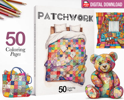 Patchwork Pattern Unique Coloring Book, Stress Relief Printable Coloring Pages PDF