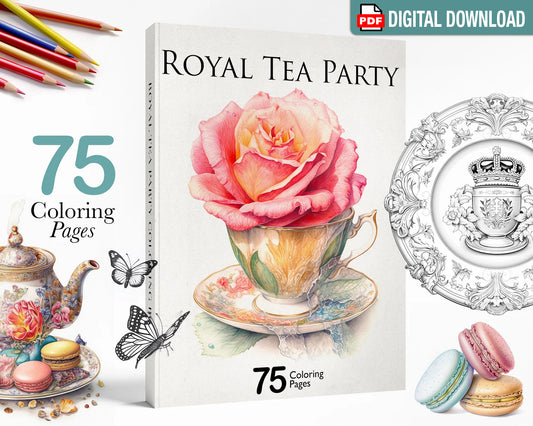 Tea Party Coloring Book, Flowers Coloring Page, Tea Pot Coloring Page, Printable PDF