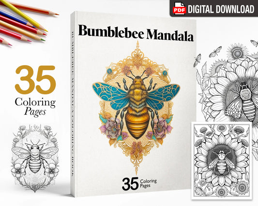 Bumblebee Mandala Coloring Book, Sunflower, Printable Coloring Pages, Printable PDF