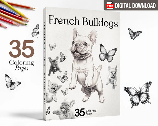 French Bulldog Coloring Book, Frenchies, Printable Coloring Pages PDF