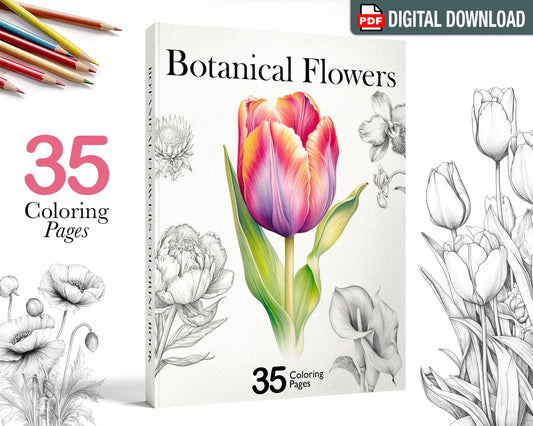 Botanical Flowers Coloring Book, Beautiful Flowers Coloring Pages PDF