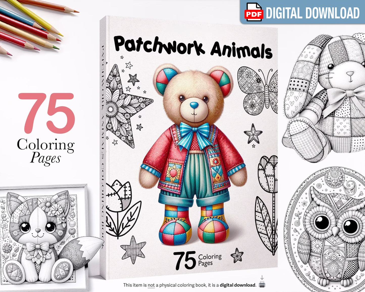 Patchwork Animals Coloring Book Pages PDF Download