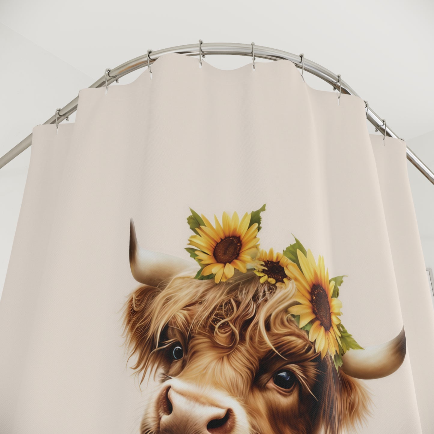 Adorable Highland Baby Cow Sunflowers Shower Curtain Farmhouse Bathroom Decor
