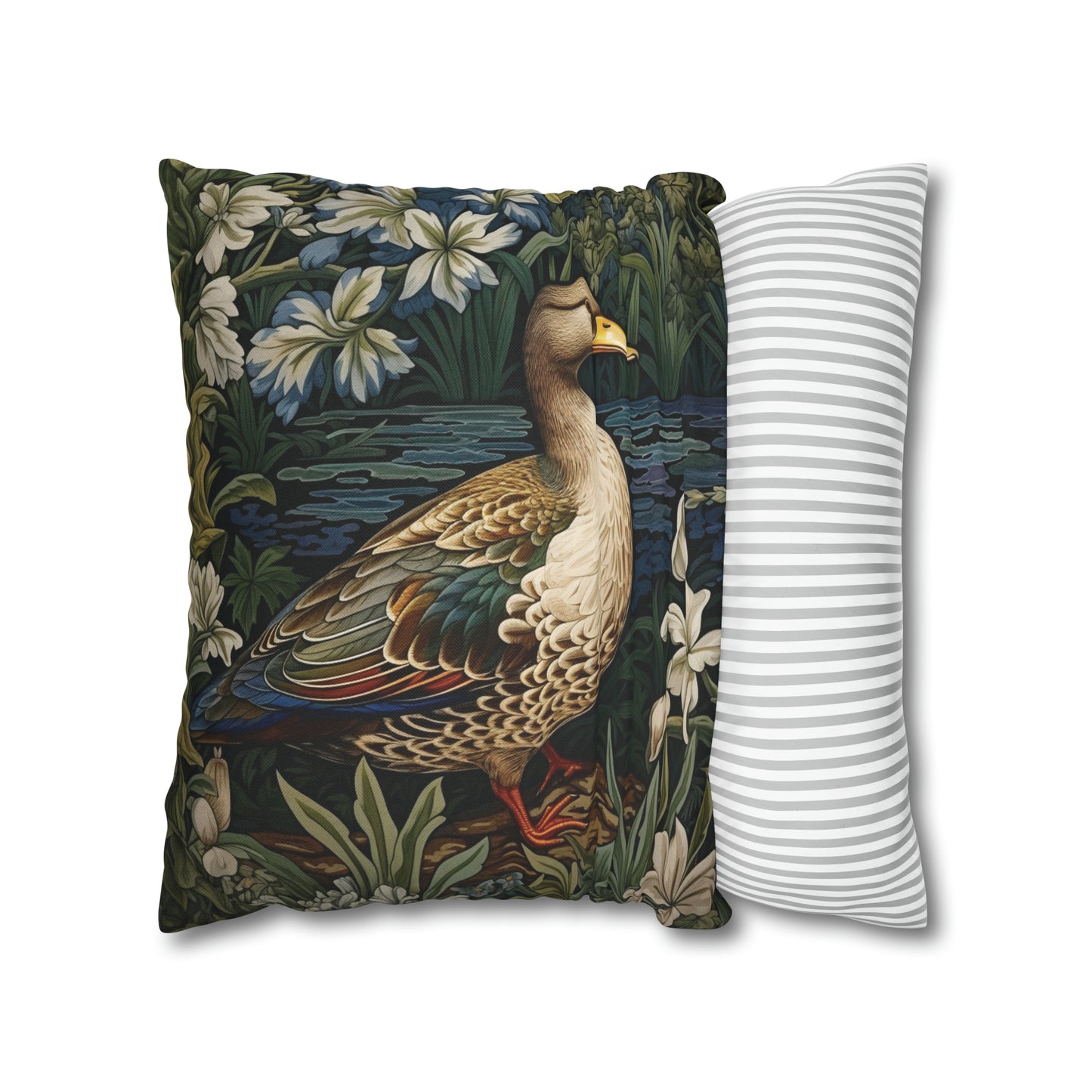 Duck in Garden Pillow William Morris Inspired