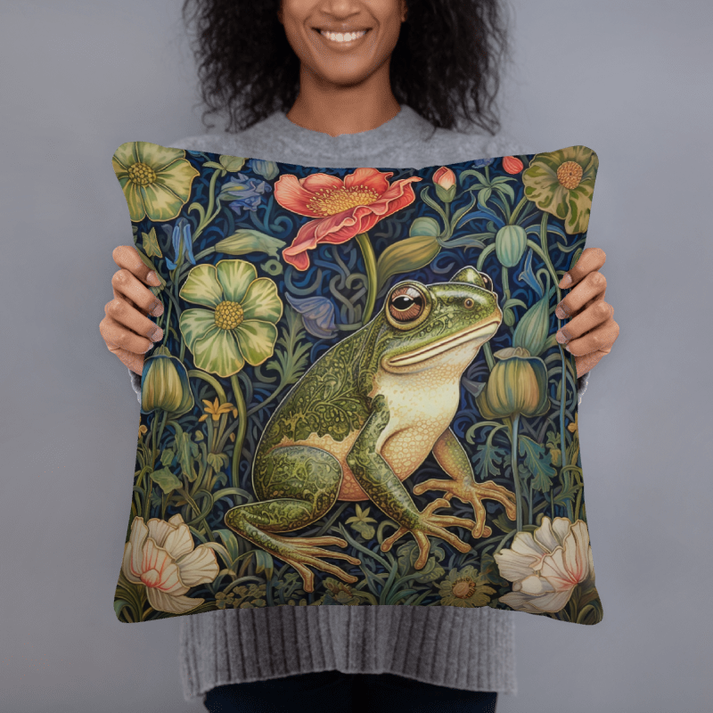 Frog in Forest Garden Pillow William Morris Inspired