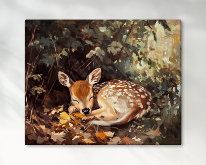 Sleeping Baby Deer in Autumn – 5:4 Ratio Canvas Wall Art