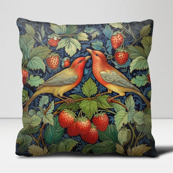 William Morris Inspired Love Birds Strawberry Garden Pillow and Case