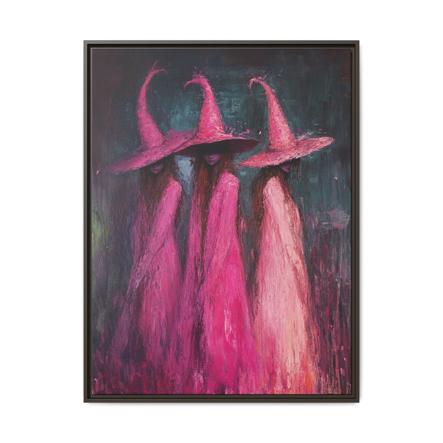 Impressionist Pink Witches Canvas Wall Art – Magical Halloween Decor