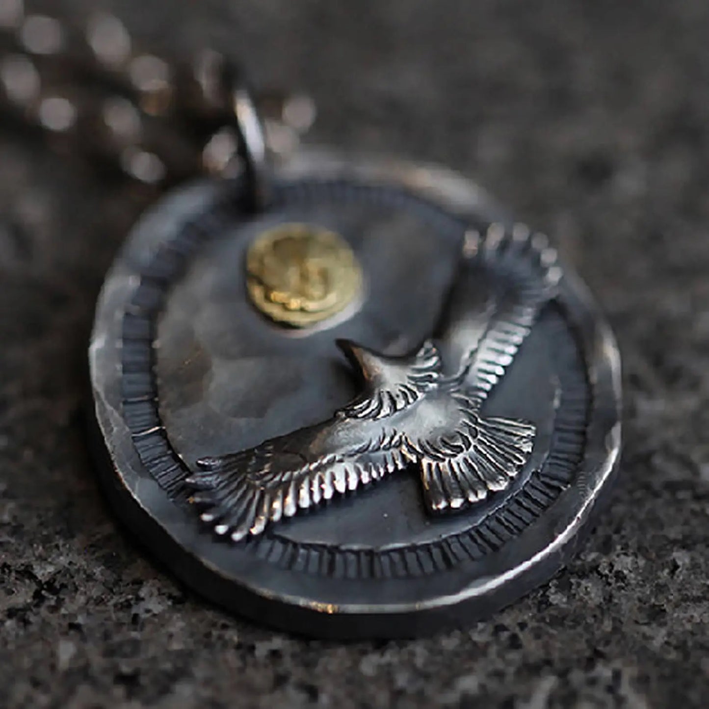 Flying Eagle Rising Sun with 24K AU999 Gold Pendant