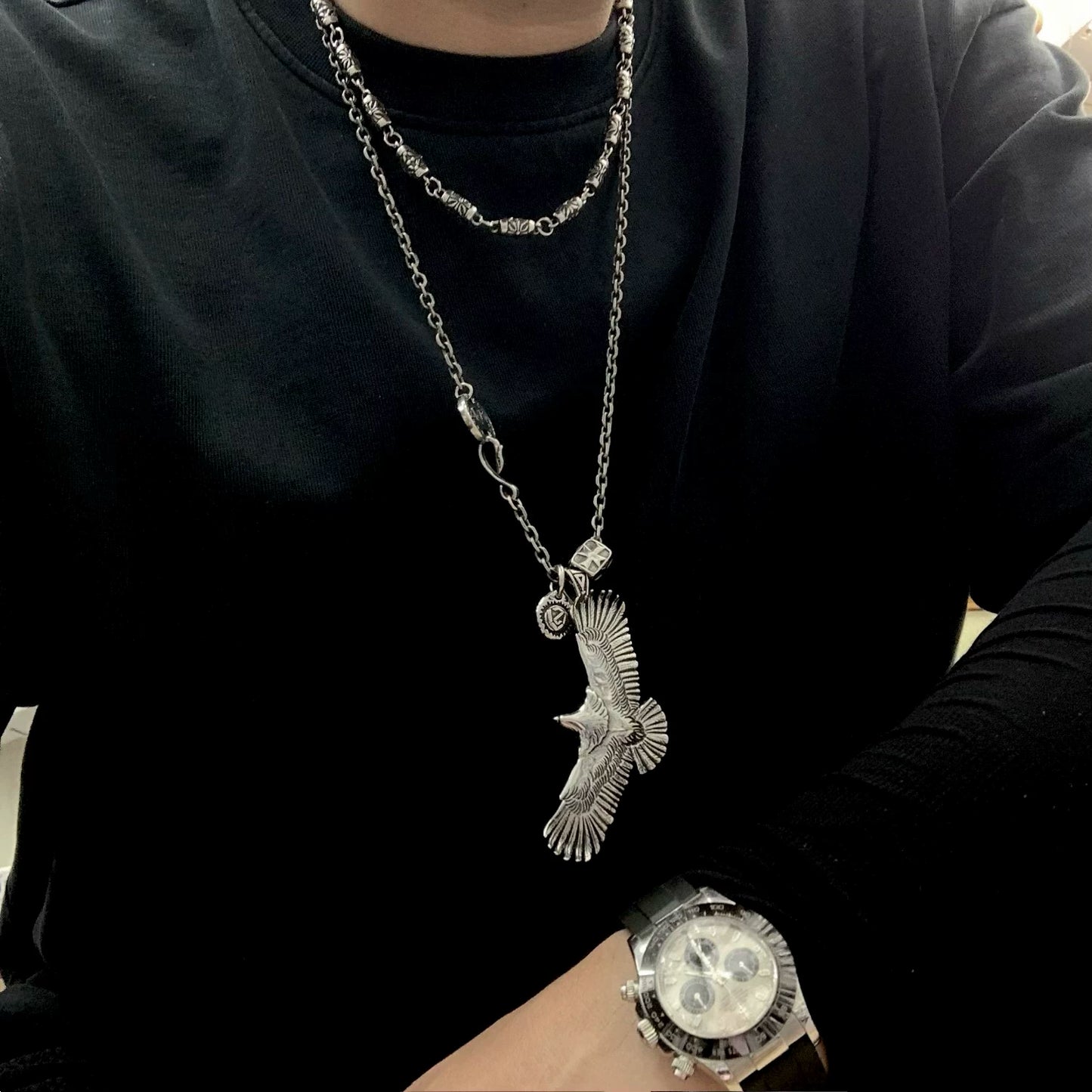Spared Eagle Pendant Setup Necklace
