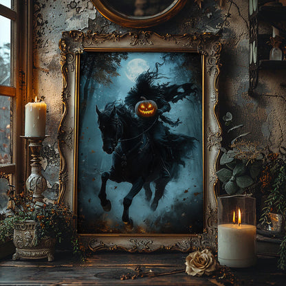 Faceless Horseman Pumpkin Poster – Spooky Halloween Wall Art