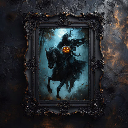 Faceless Horseman Pumpkin Poster – Spooky Halloween Wall Art