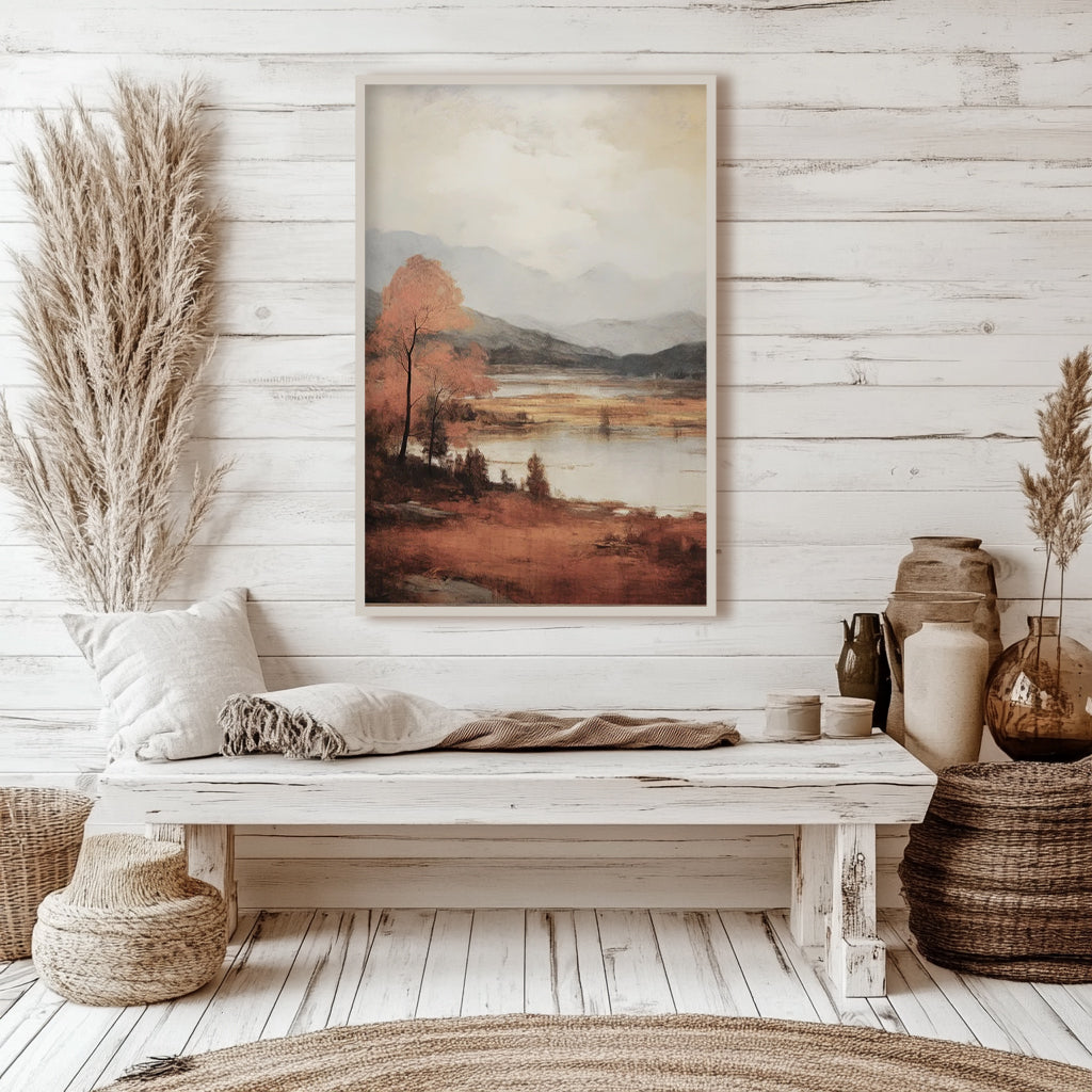 Vintage Autumn Lake Fall Landscape Wall Art Poster