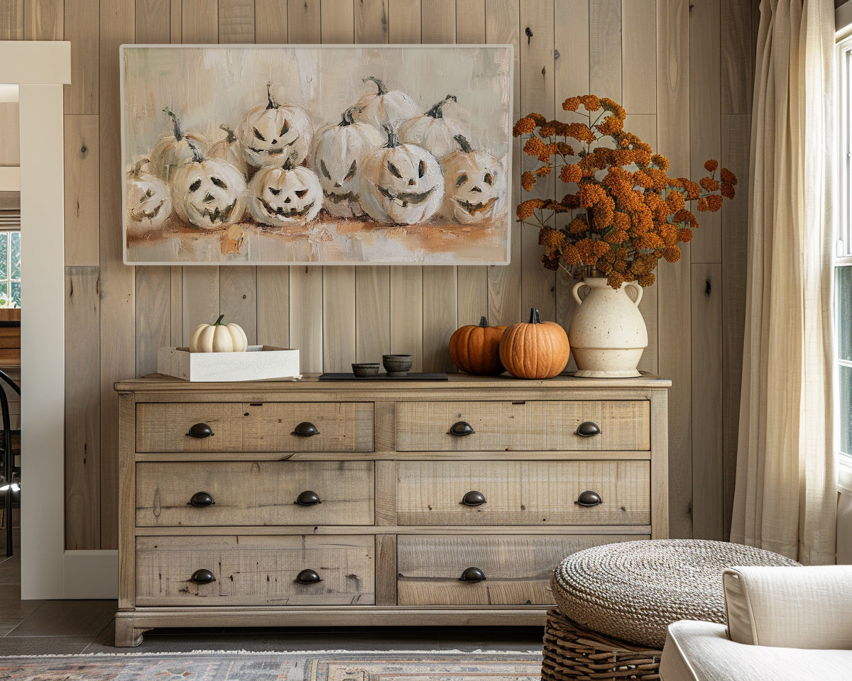 White Pumpkins Vintage Frame TV Art, Wallpaper