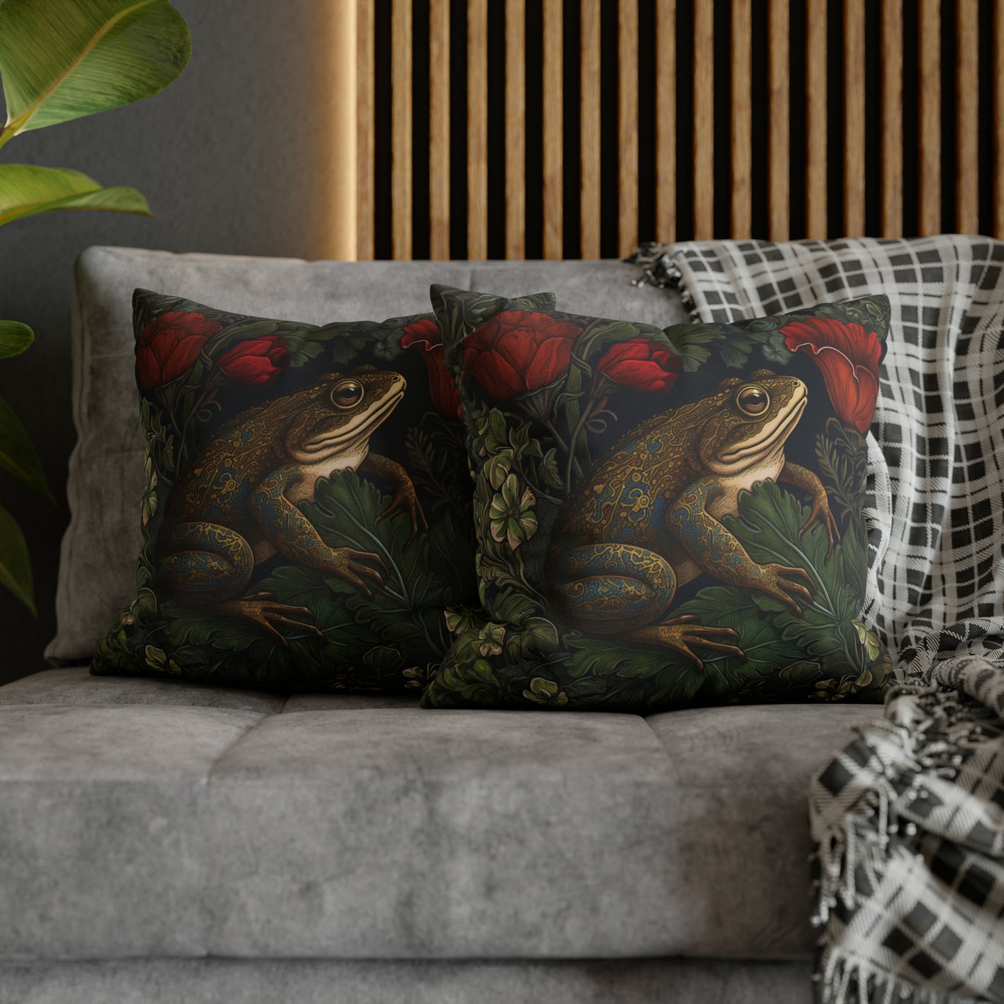 Frog in Garden Pillow William Morris Inspired
