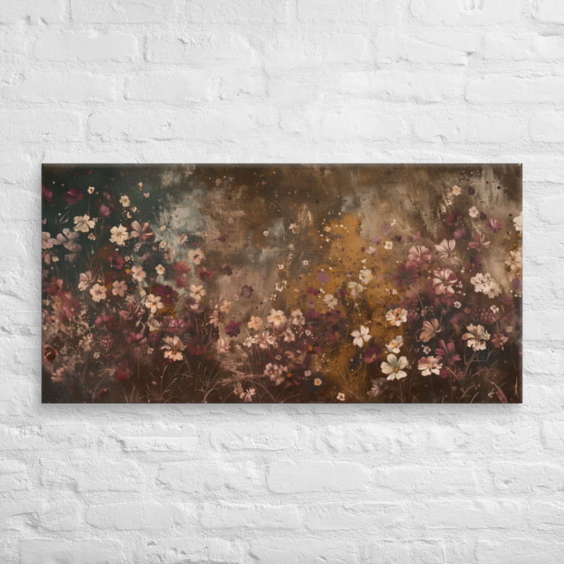 Neutral Rustic Flowers Painting – 2:1 Ratio Gallery Wrapped Canvas Wall Art, Ready to Hang