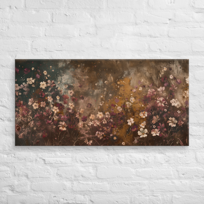 Neutral Rustic Flowers Painting – 2:1 Ratio Gallery Wrapped Canvas Wall Art, Ready to Hang