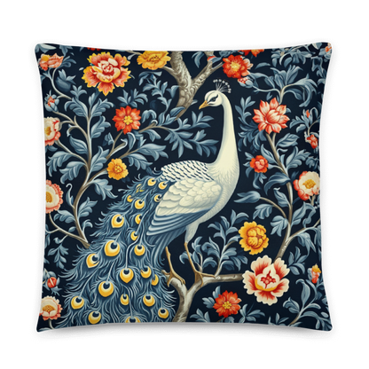 Peacock in Floral Garden Pillow