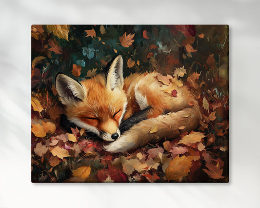 Sleeping Baby Fox in Autumn – 5:4 Ratio Canvas Wall Art