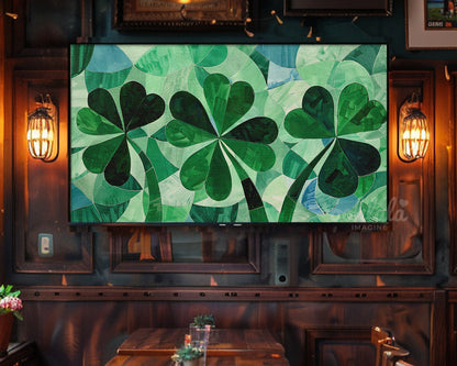Frame TV Art St. Patrick's Day Abstract Shamrocks Clovers Painting Antique White Canvas Texture Digital Painting Home Decor Instant Download
