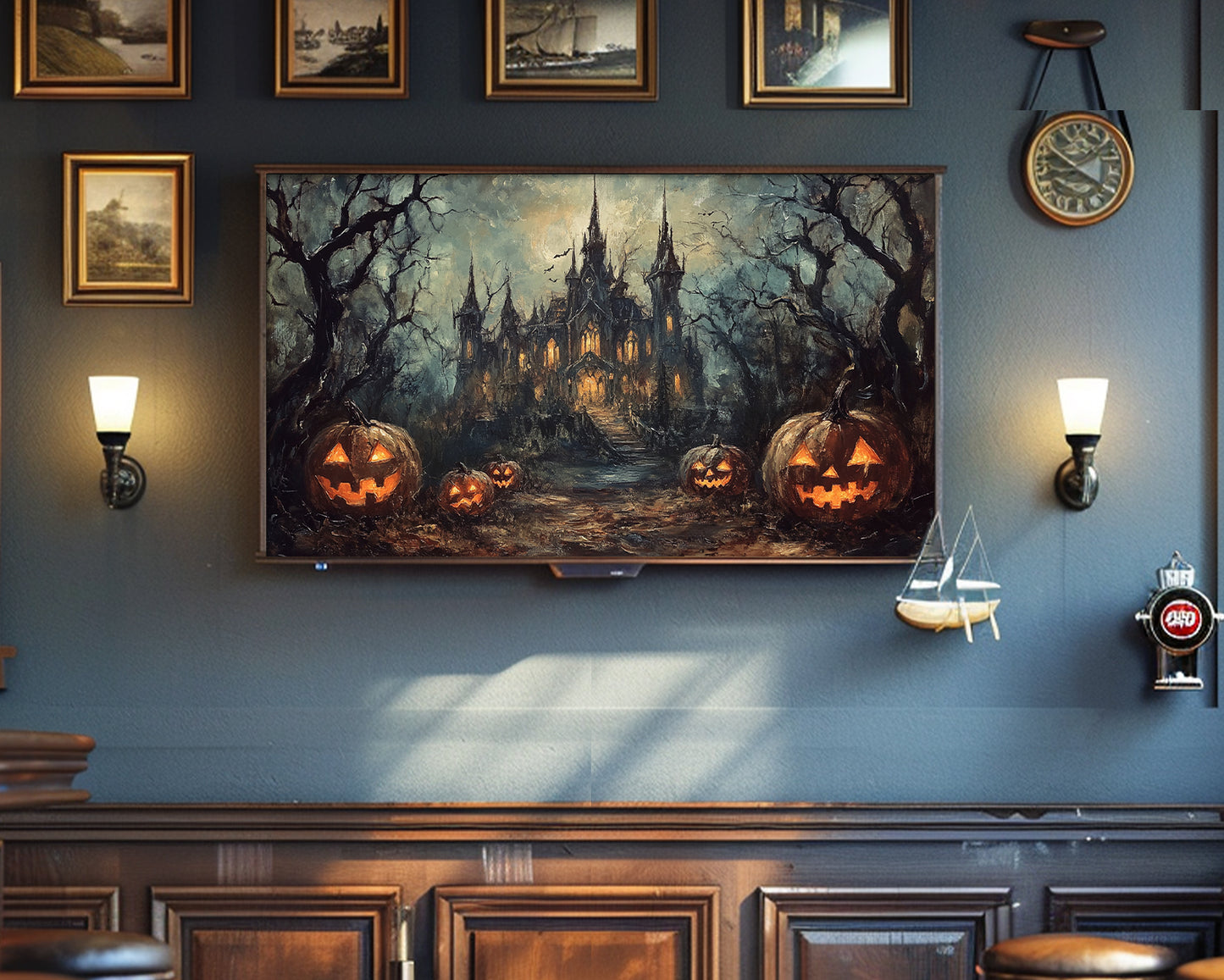 Haunted House Painting Halloween Frame TV Art, Wallpaper