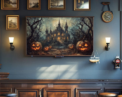 Haunted House Painting Halloween Frame TV Art, Wallpaper