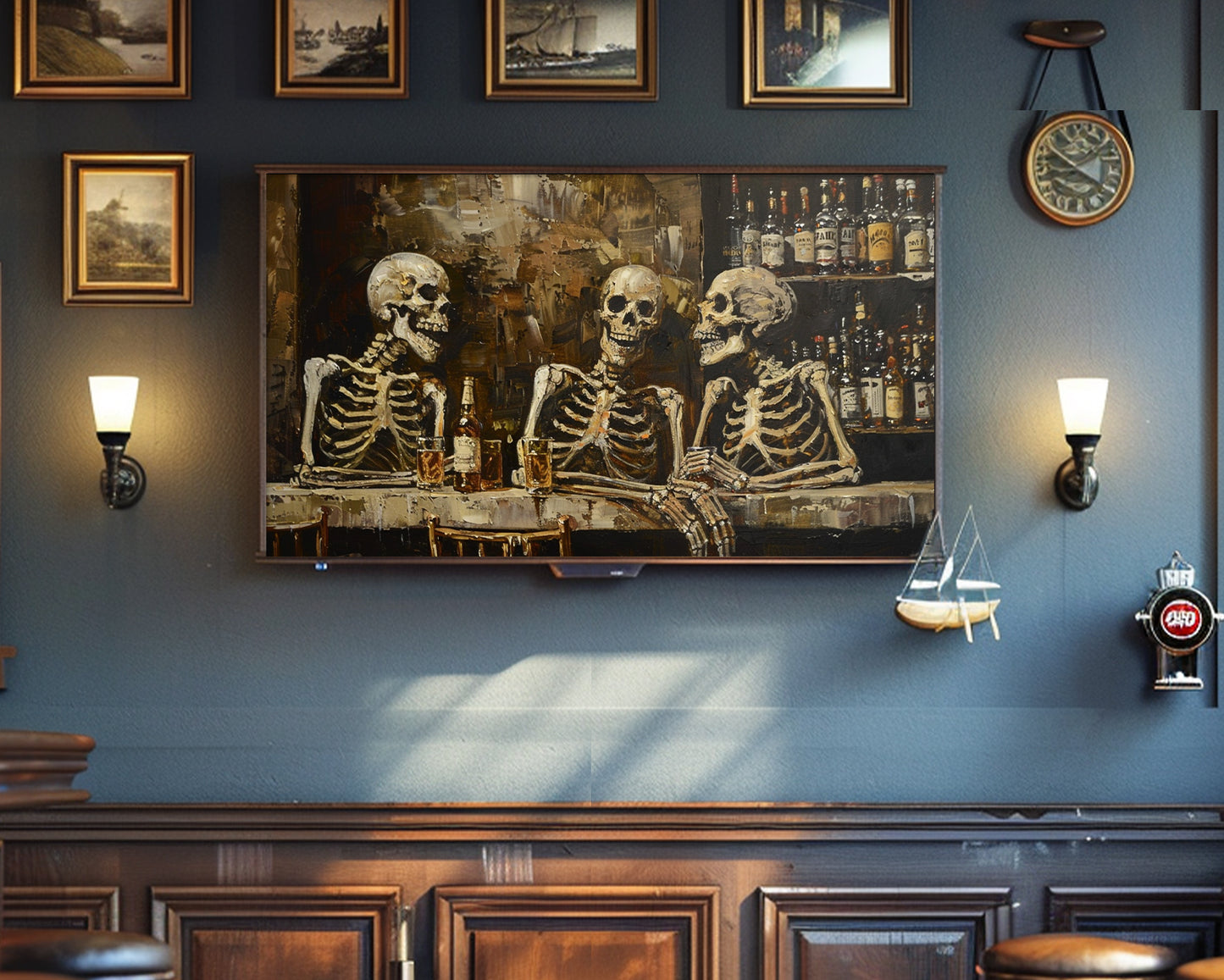 Skeleton Happy Hour Halloween Frame TV Art, Wallpaper