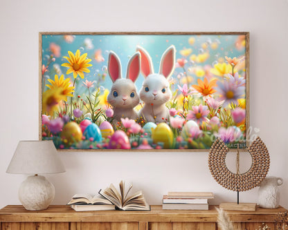Adorable Easter Bunny Egg Floral Decor Frame TV Art Wallpaper