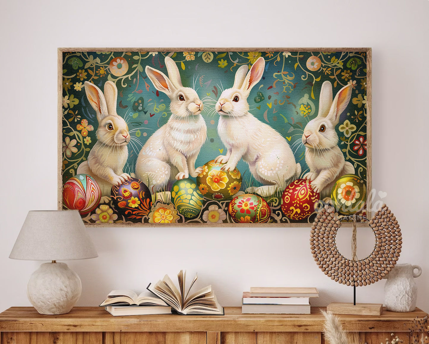 Artistic Easter Bunny Easter Egg Frame TV Wallpaper for Easter Decor
