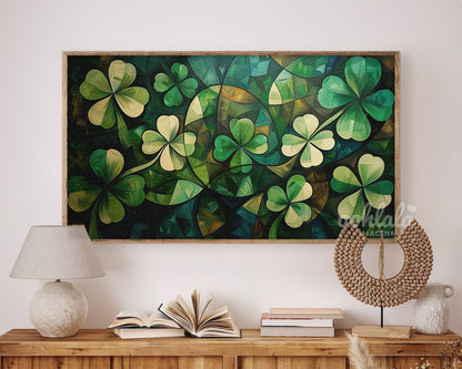 Frame TV Art Abstract Clovers Painting St. Patrick's Day Decor Wallpaper