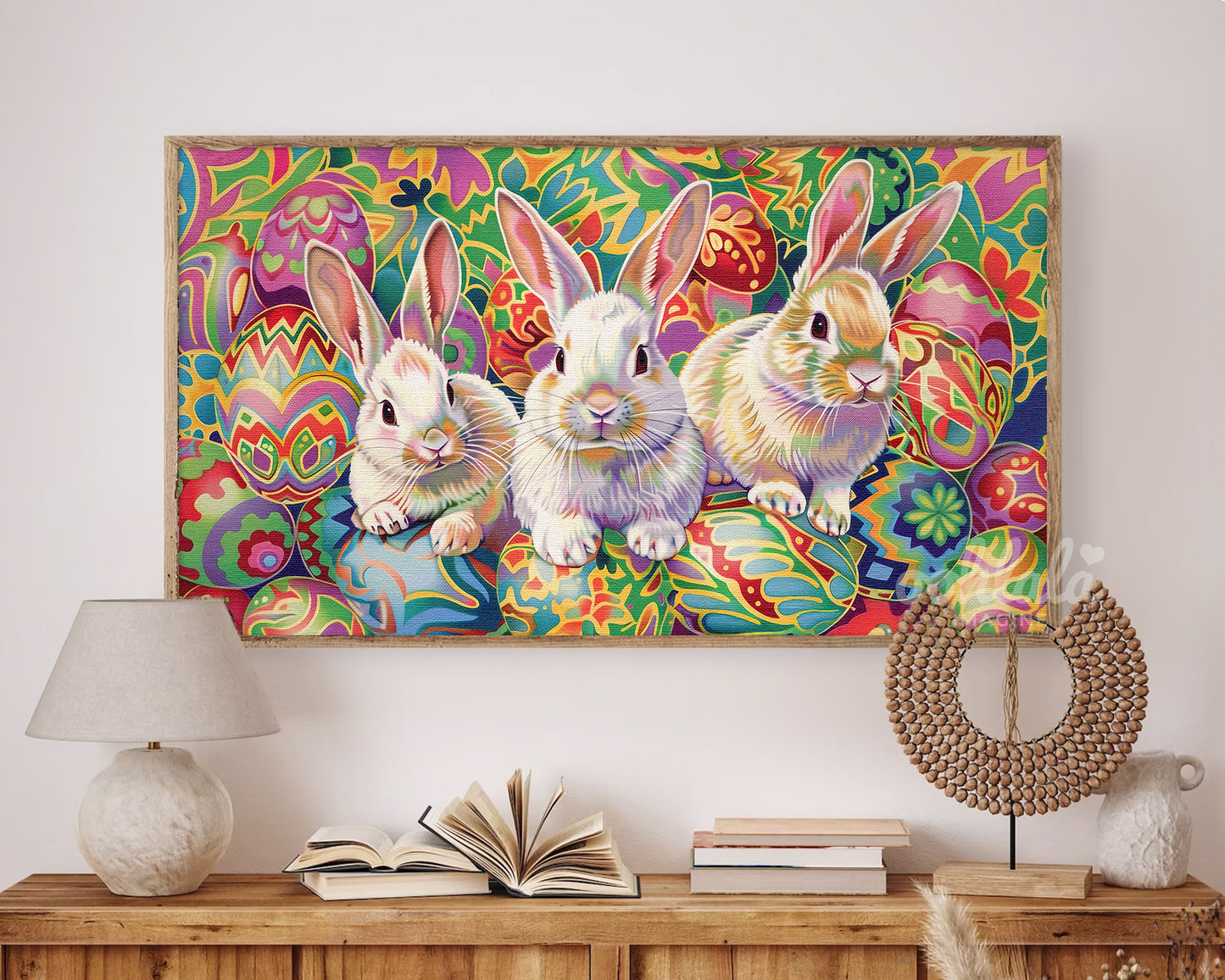 Artistic Easter Bunny and Egg Frame TV Wallpaper for Easter Decor