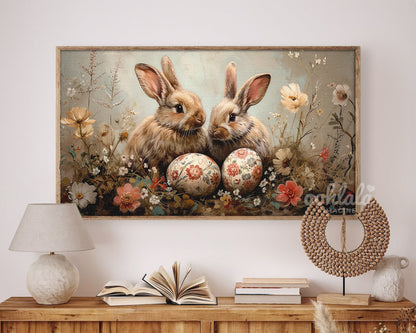 Easter Bunny Easter Egg Flowers Frame TV Art Wallpaper