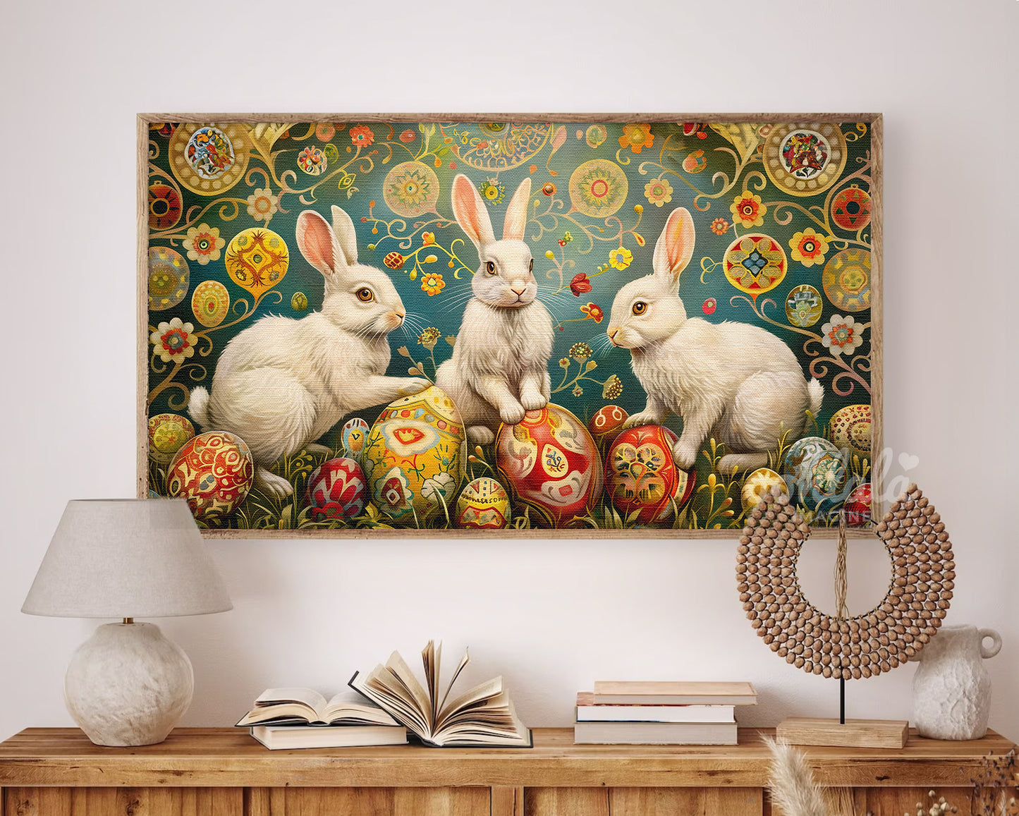 Easter Bunny Easter Egg Floral Artistic Decor Frame TV Wallpaper