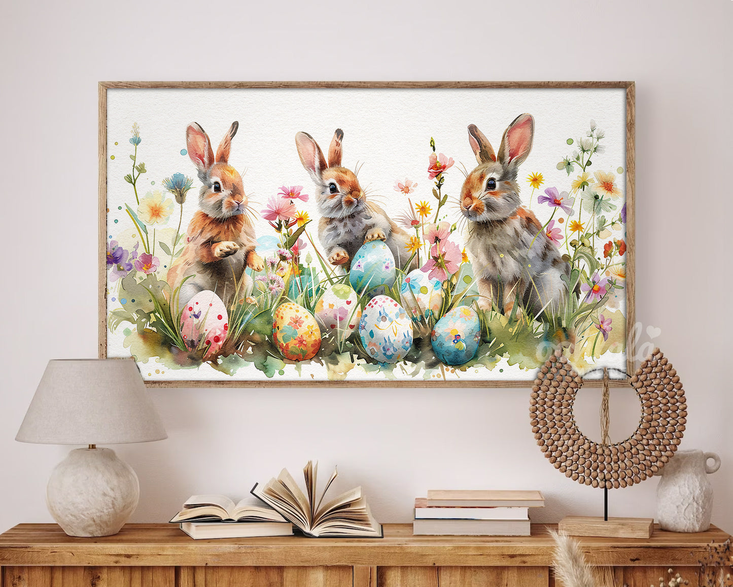 Easter Bunnies Watercolor Frame TV Art Wallpaper