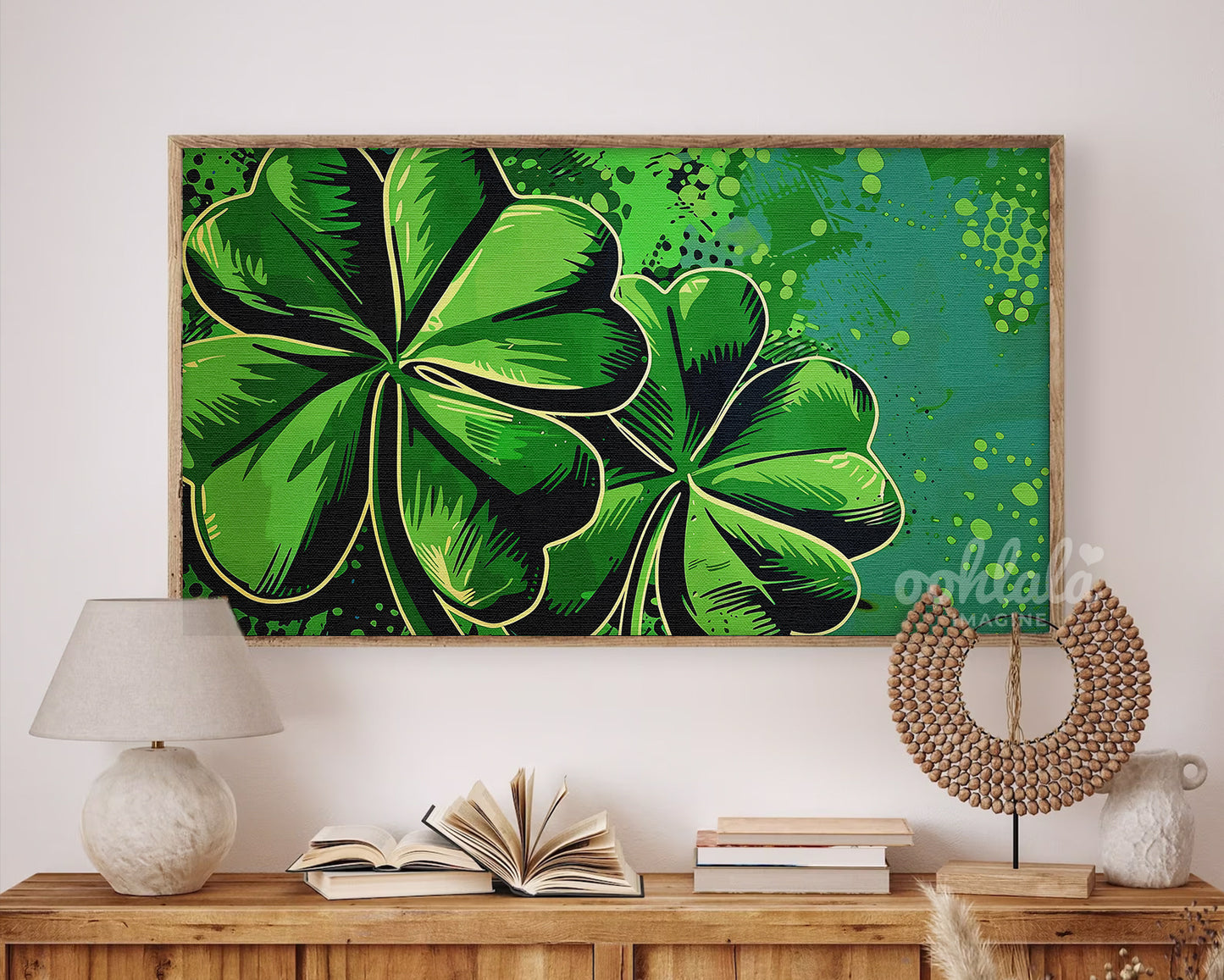 Pair of Clovers Abstract Painting Frame TV Art Wallpaper