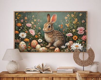 Easter Bunny Vintage Floral Frame TV Art Wallpaper