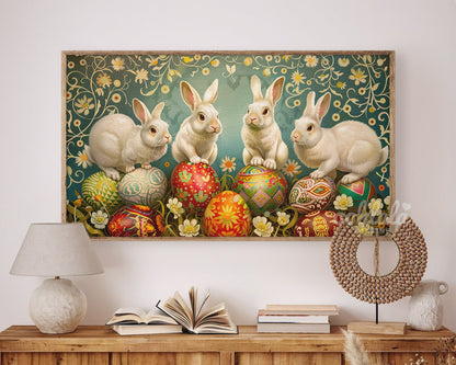 Artistic Easter Bunny Easter Egg Floral Decor Frame TV Wallpaper