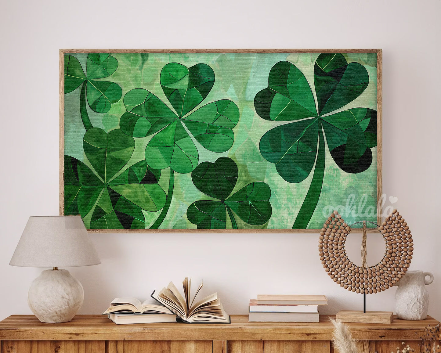 Frame TV Art Abstract Shamrocks Clovers Painting St. Patrick's Day Decor Wallpaper