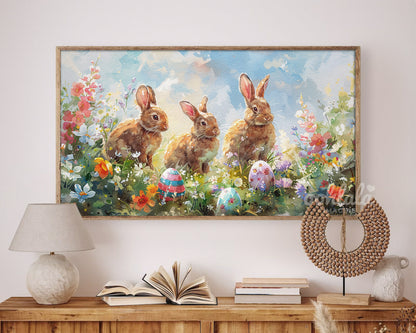 Easter Bunny Easter Egg Flowers Watercolor Frame TV Art Wallpaper