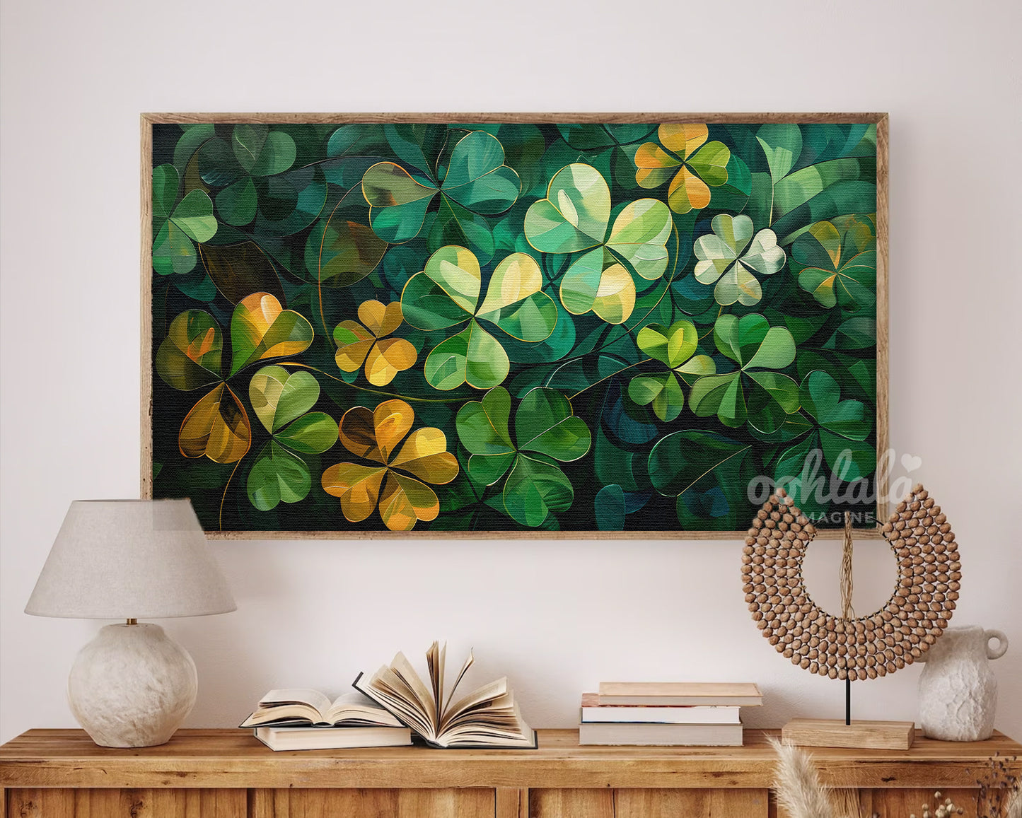 Frame TV Art Abstract Clovers Painting St. Patrick's Day Decor