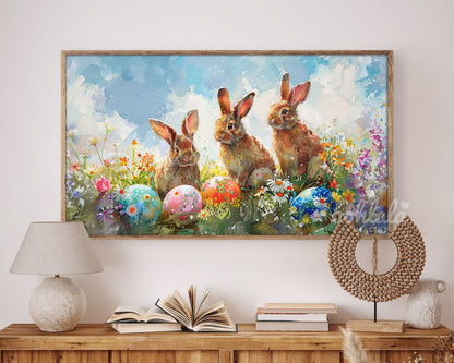 Easter Bunny Egg Flowers Frame TV Art Wallpaper