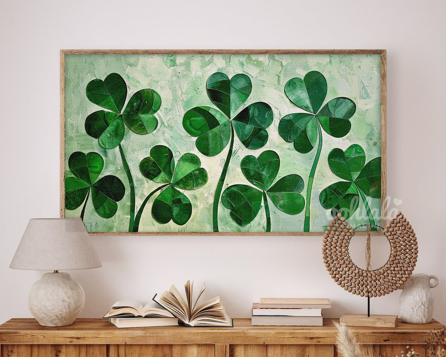 Abstract Shamrocks Clovers Painting St. Patrick's Day Decor Wallpaper