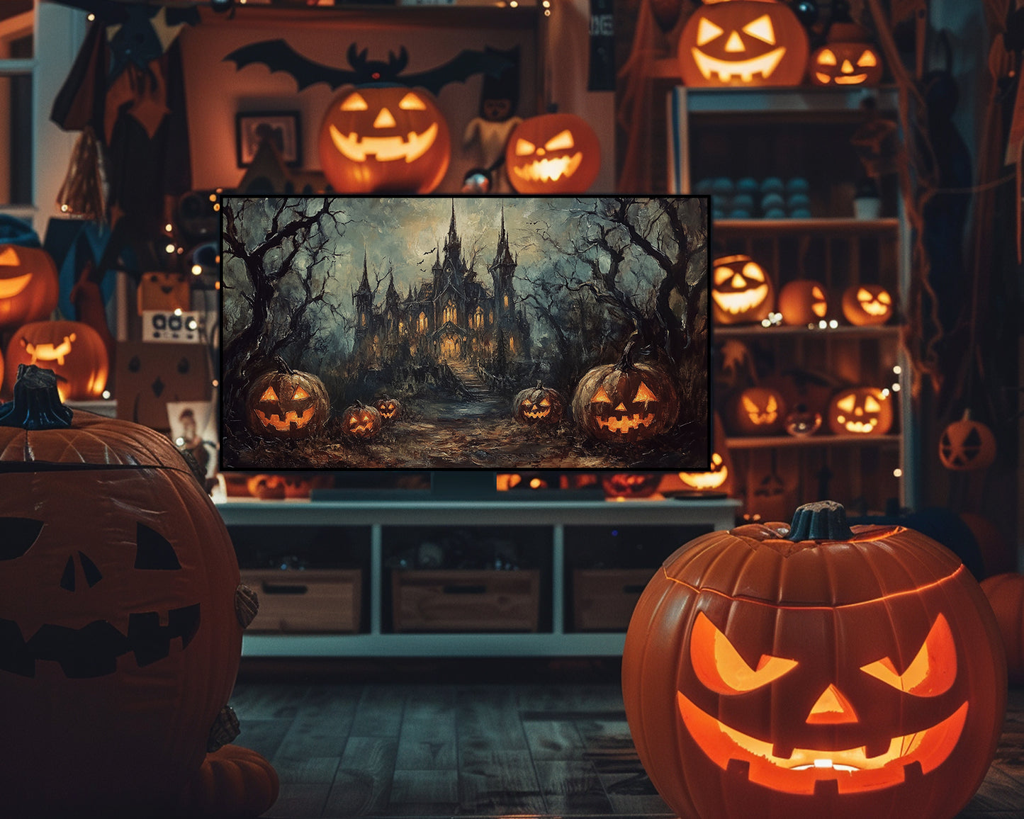 Haunted House Painting Halloween Frame TV Art, Wallpaper