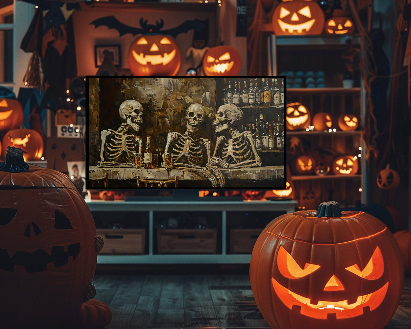 Skeleton Happy Hour Halloween Frame TV Art, Wallpaper