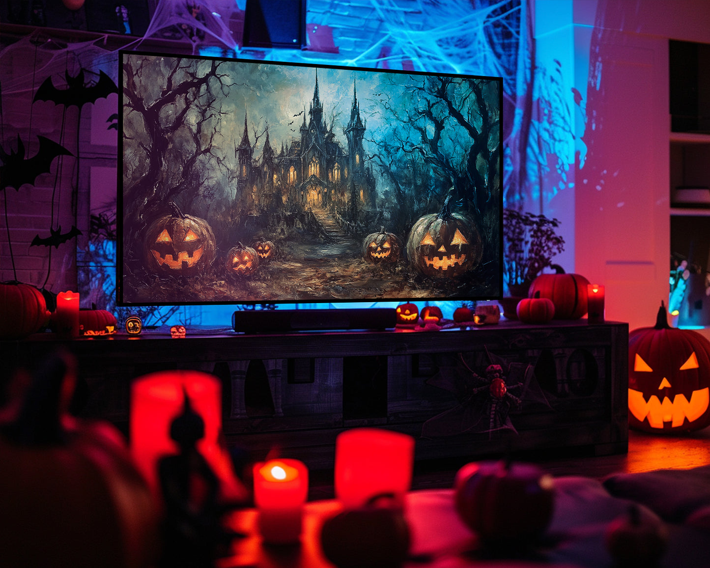 Haunted House Painting Halloween Frame TV Art, Wallpaper