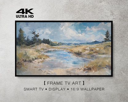 Natural Landscape Painting Antique White Art Wallpaper Frame TV Art