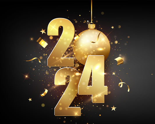 Happy New Year Holiday Vector Illustration Golden Metallic 2024