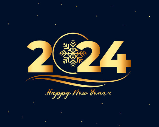Stylish Happy New Year 2024 Background with Golden Snowflake