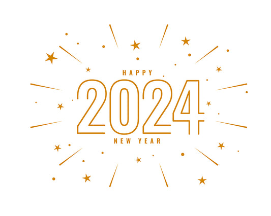 Golden line style 2024 New Year white background with bursting star