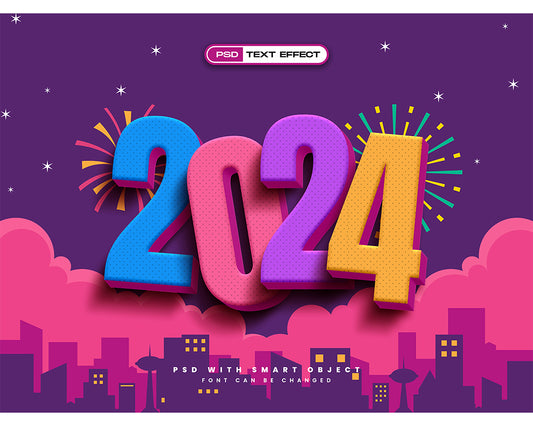 Free PSD happy new year 2024 3D number